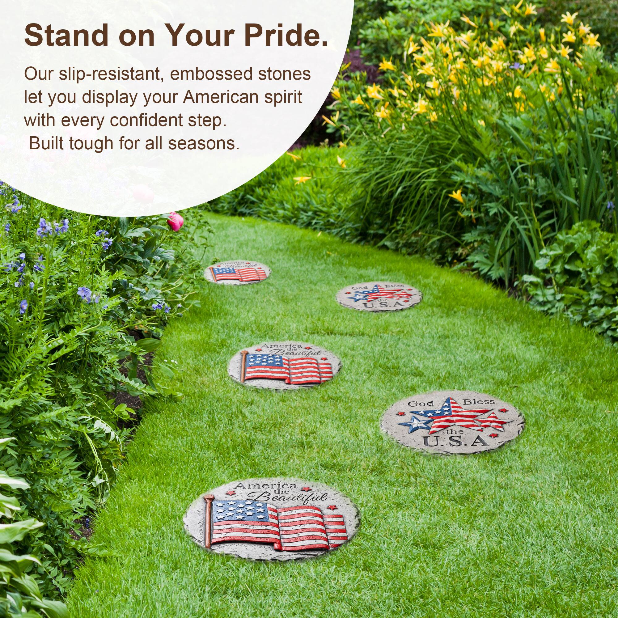 Glitzhome® 10" Set of 2 Patriotic Americana Cement Flag and Stars Stepping Stones